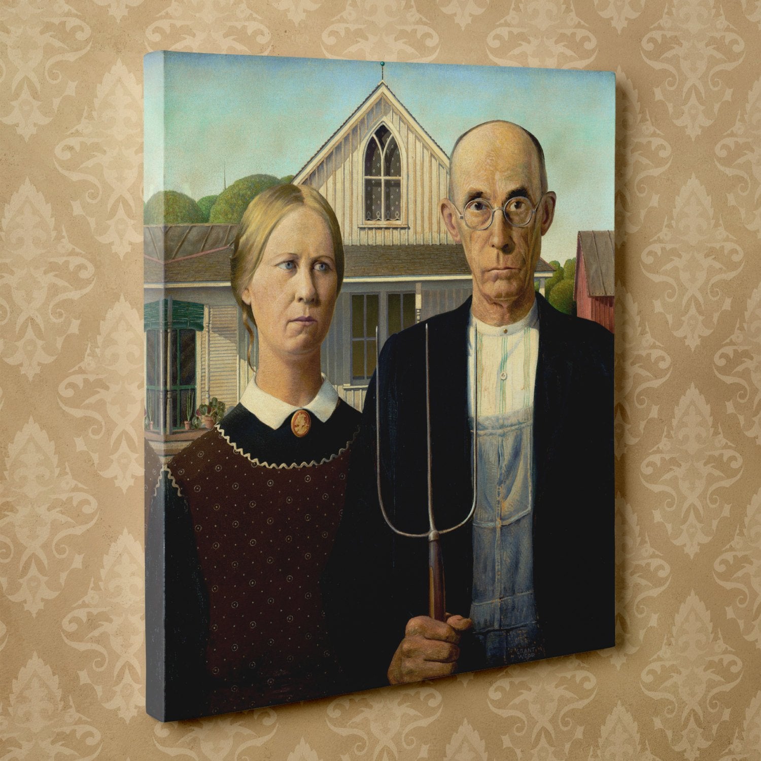 American Gothic by Grant Wood - Canvas Wrap Print
