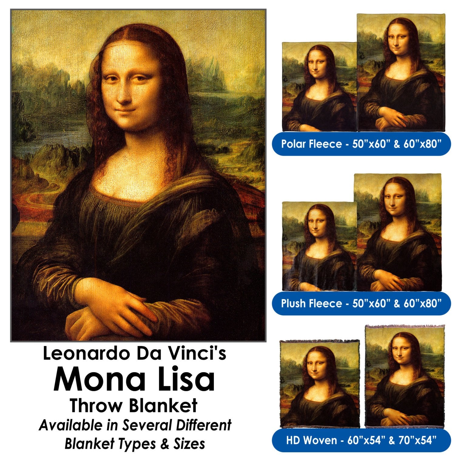 Leonardo Da Vinci&#39;s Mona Lisa - Throw Blanket / Tapestry Wall Hanging