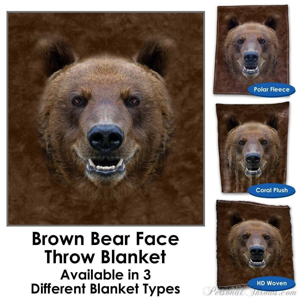 Brown Bear Face Throw Blanket PersonalThrows
