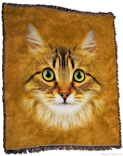 Designer Gifts - Longhaired Tabby Cat Face Throw Blanket