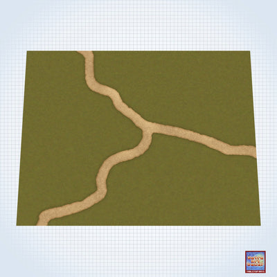Fork in the Road on a Grassy Field - #GM301 - 60" x 80" (4&#39; x 6&#39; plus) Fleece Table Top Gaming Mat