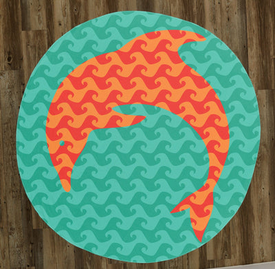 Dolphin Wave Pattern 60" Round Microfiber Beach Towel