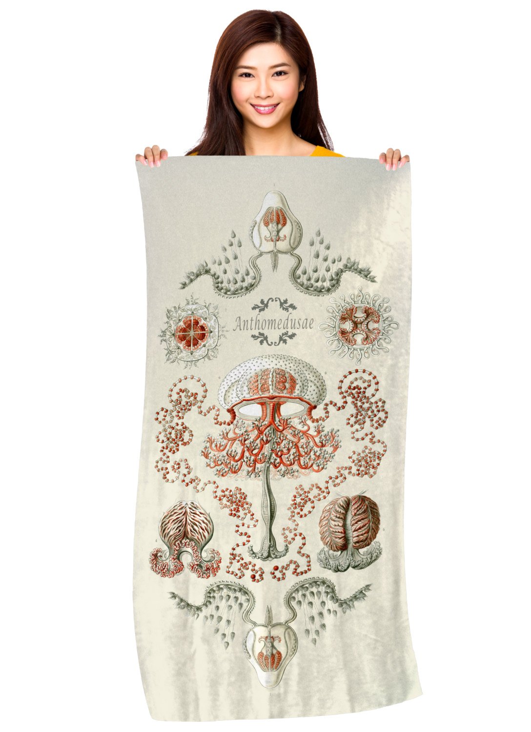Artistic Jellyfish Illustration- "Anthomedusae by Haeckel"- Microfiber Beach Towel