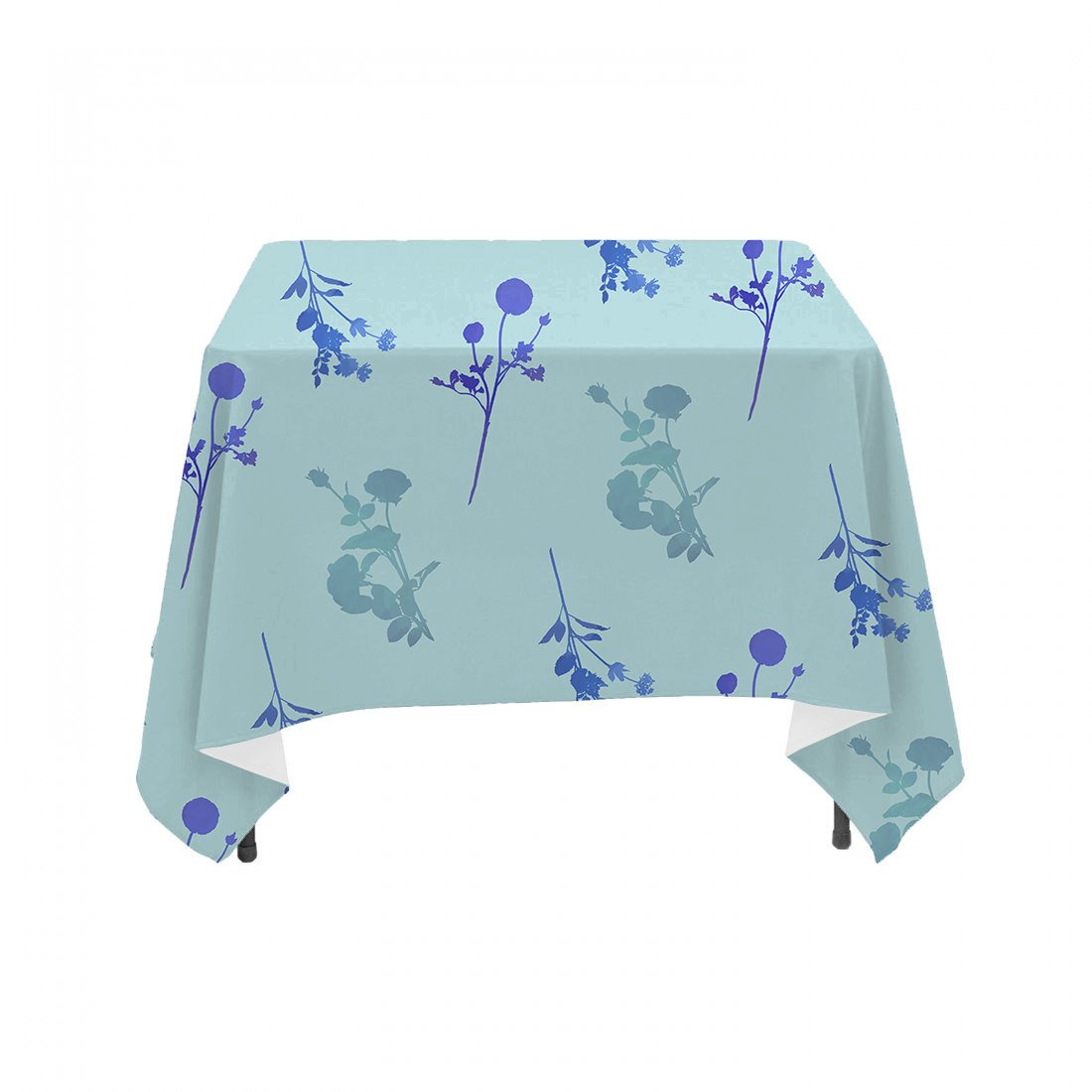 Blue Wildflower Watercolor Floral Stems- Linen Table Cloth
