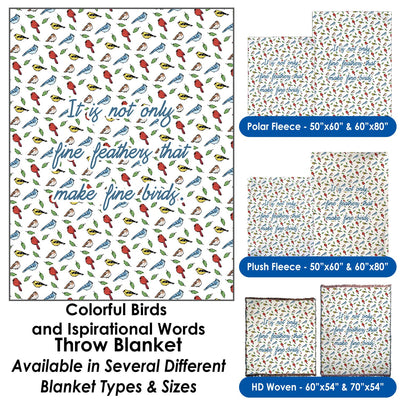 Colorful Birds and Inspirational Words - Throw Blanket / Tapestry Wall Hanging