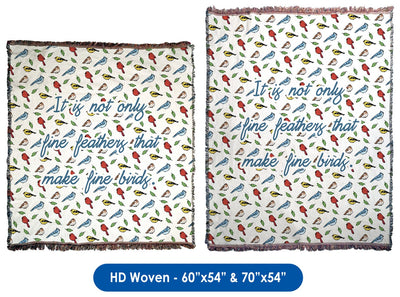 Colorful Birds and Inspirational Words - Throw Blanket / Tapestry Wall Hanging