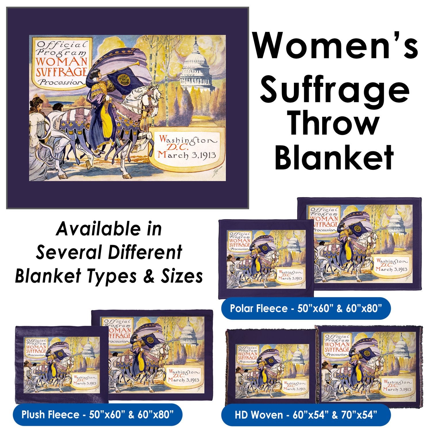 Women&#39;s Suffrage Historic Feminist Women&#39;s March - Throw Blanket / Tapestry Wall Hanging