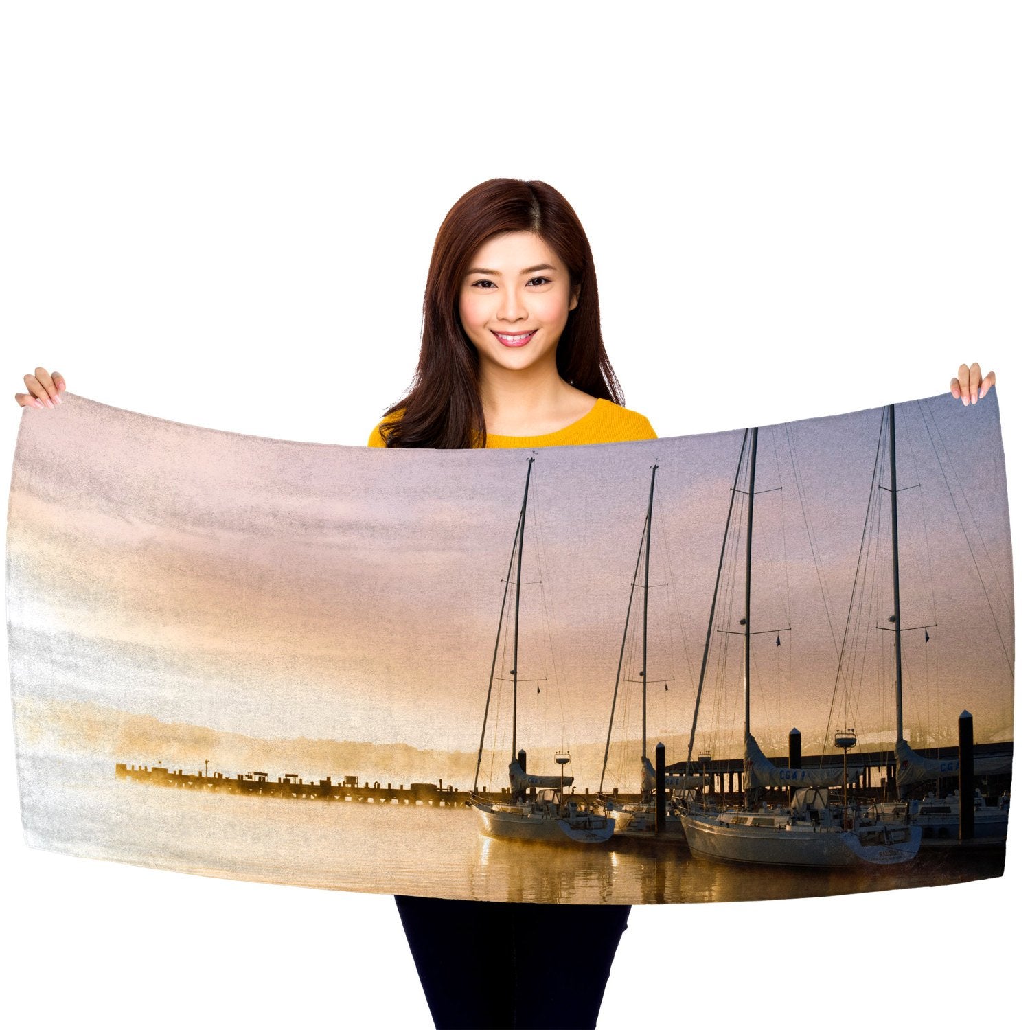 Sailboats at Sunset - 30" x 60" Microfiber Beach Towel