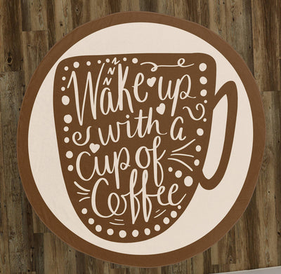 Coffee Lover&#39;s "Wake Up With a Cup of Coffee" 60" Round Microfiber Beach Towel