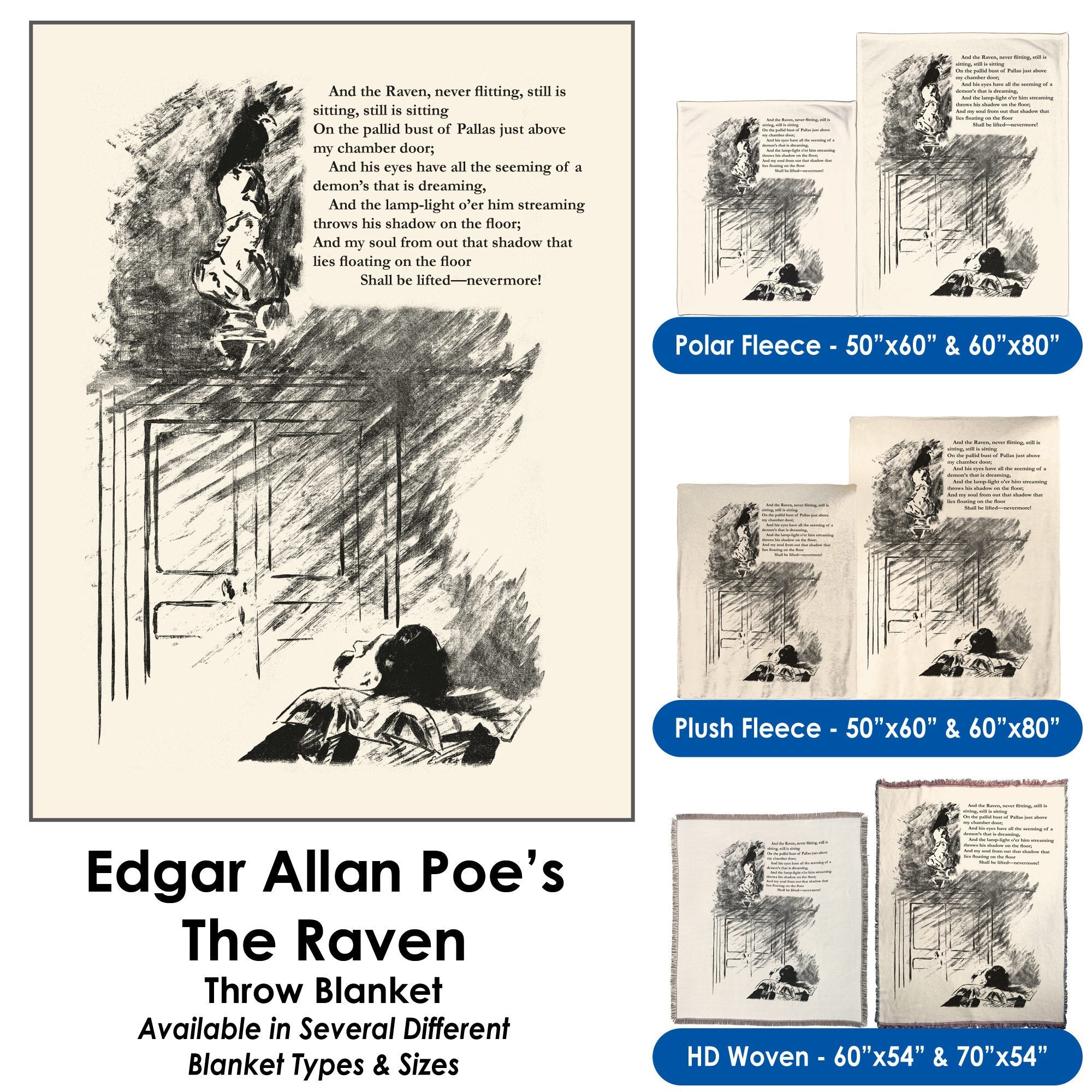 Edgar Allan Poe&#39;s "The Raven" - Throw Blanket / Tapestry Wall Hanging