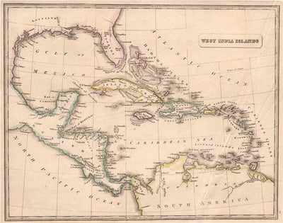 Vintage Caribbean Map (11" x 14") - Canvas Wrap Print