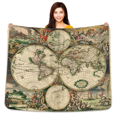 Vintage Map 60" x 50" Sherpa Throw Blanket