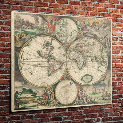 Vintage World Map (30" x 36") -Rolled Canvas Print