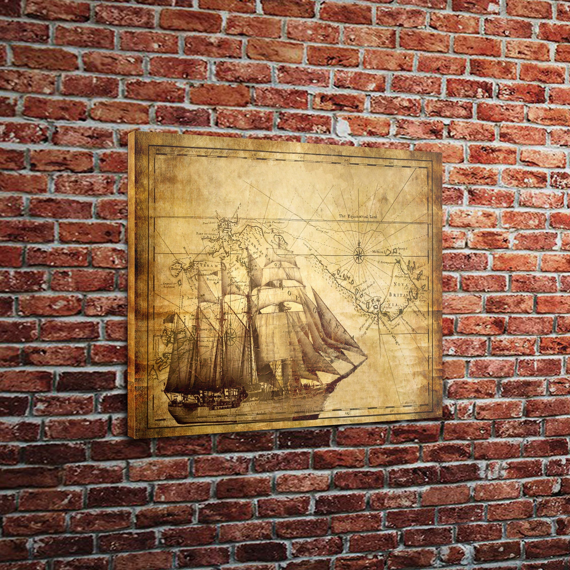 Vintage Ship and Map (18 x 24) - Canvas Wrap Print - PersonalThrows