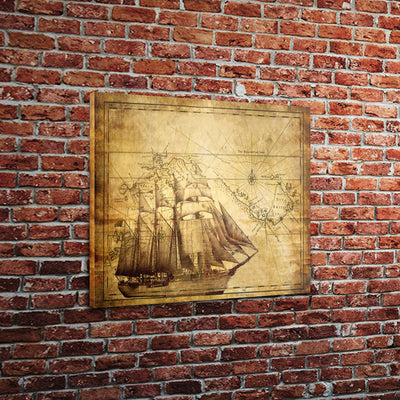 Vintage Ship and Map (18" x 24") - Canvas Wrap Print