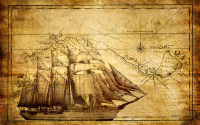 Vintage Ship and Map (18" x 24") - Canvas Wrap Print