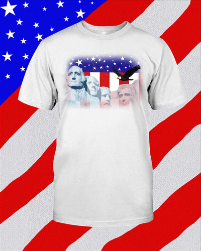 Mount Rushmore, American Flag Unisex T-Shirt - Any Color Shirt Available