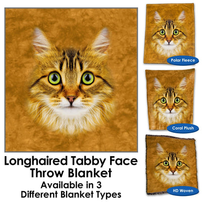 Longhaired Tabby Cat Face Throw Blanket / Tapestry Wall Hanging