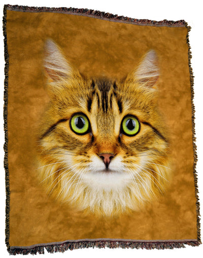 Longhaired Tabby Cat Face Throw Blanket / Tapestry Wall Hanging
