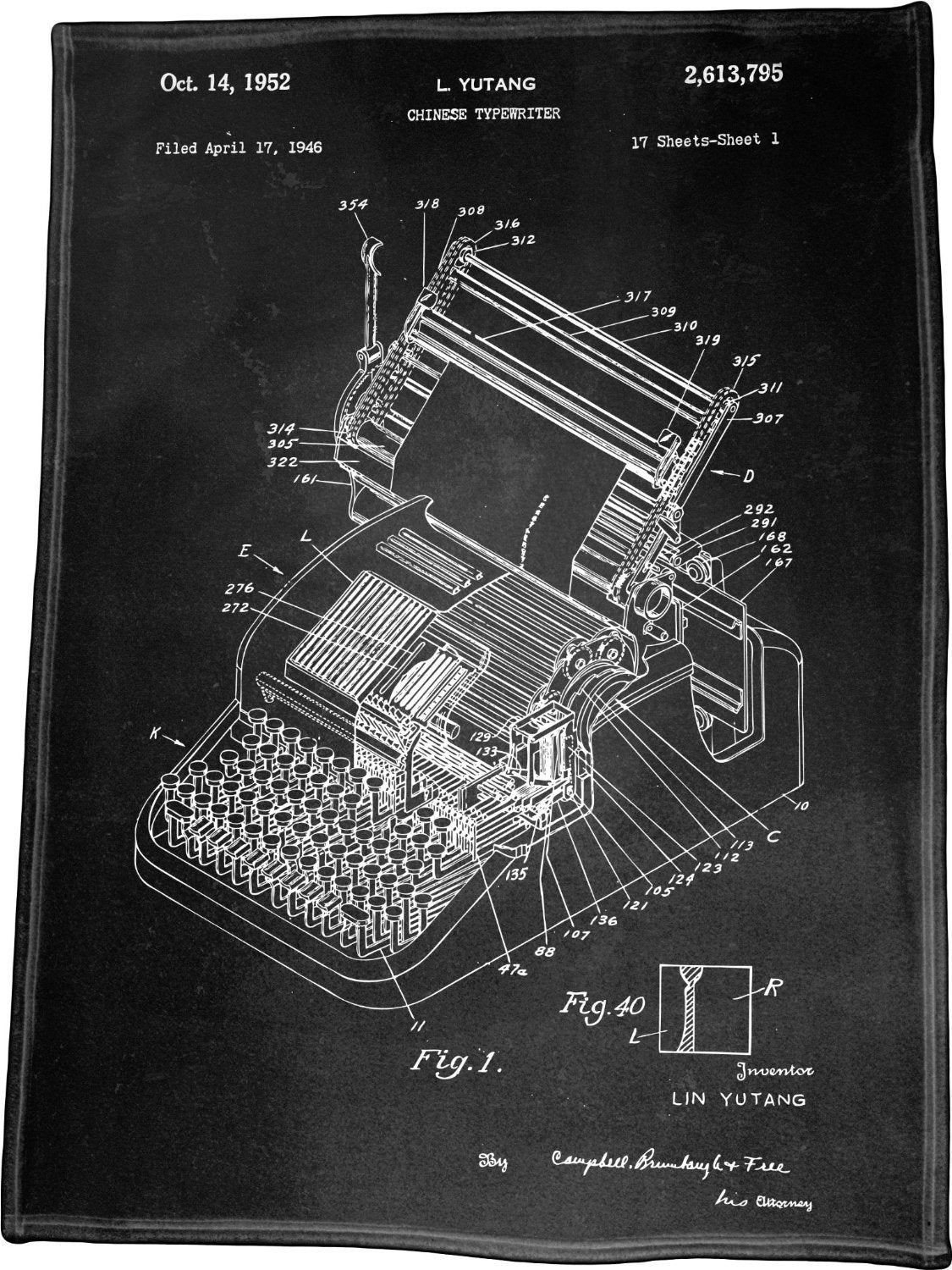 Polar Fleece Throw Blanket / Tapestry Wall Hanging (Chinese Typewriter) 60" x 80"