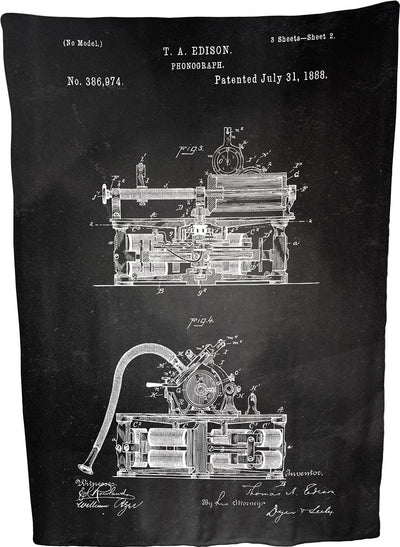 Phonograph Patent Illustration by Thomas A. Edison Coral Plush Throw Blanket / Tapestry Wall Hanging (Phonograph) 60" x 80"