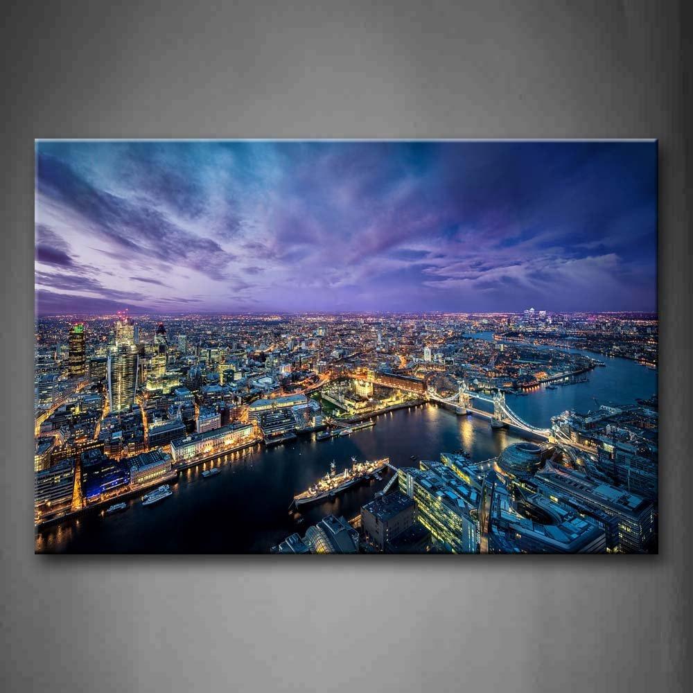 River And Crowded Buildings In London Print On Canvas