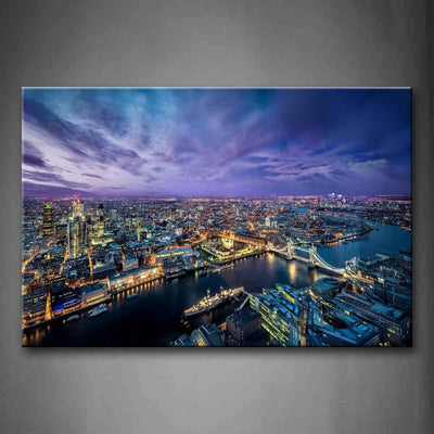 River And Crowded Buildings In London Print On Canvas