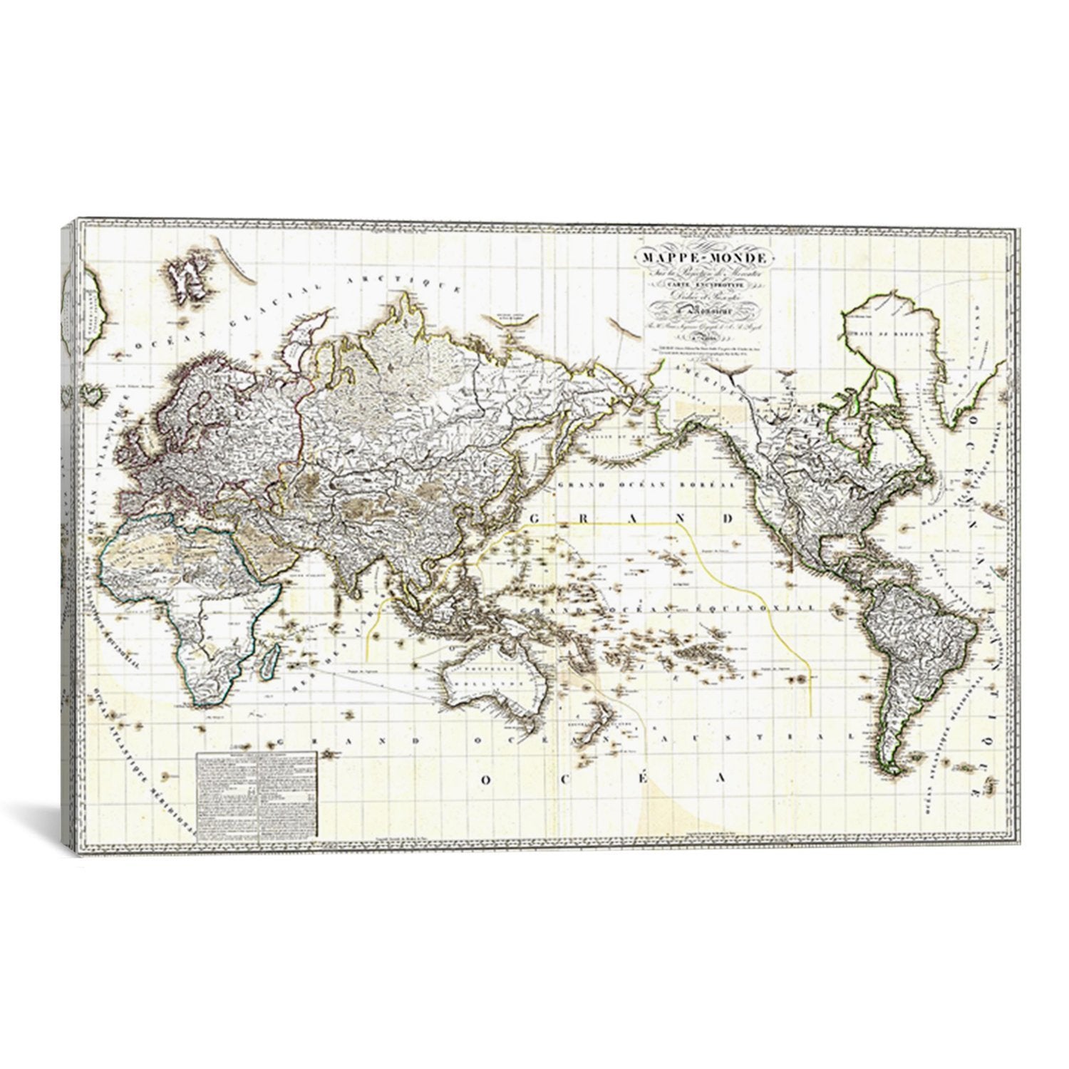 Antique French Map of The World Panoramic Canvas Print