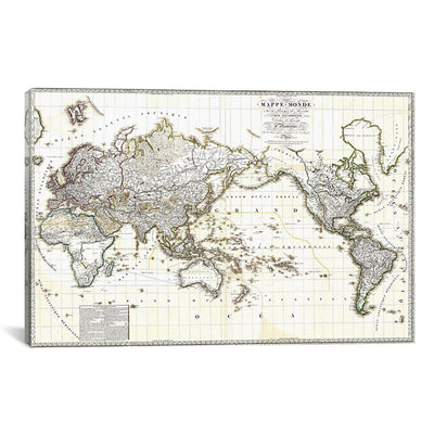 Antique French Map of The World Panoramic Canvas Print