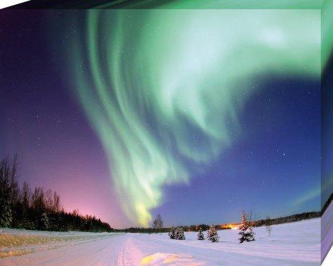 Polar Lights Stretched Canvas Print - Northern Lights Over Snow Covered Landscape (20 x 16 x 0.75 inches)
