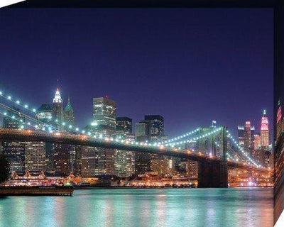 New York Stretched Canvas Print - Night Panorama Of Brooklyn Bridge (20 x 16 inches)