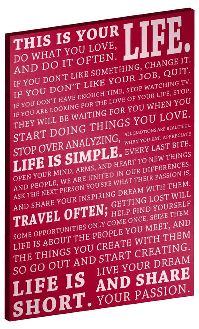 This is Your Life Motivational Poster, Canvas Gallery Wrap (Burgundy)