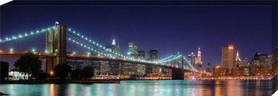 New York Stretched Canvas Print - Night Panorama Of Brooklyn Bridge (36 x 12 inches)