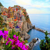 Village Of Manarola, Cinque Terre, Italy. With Flowers. 24" x 24" Canvas Print