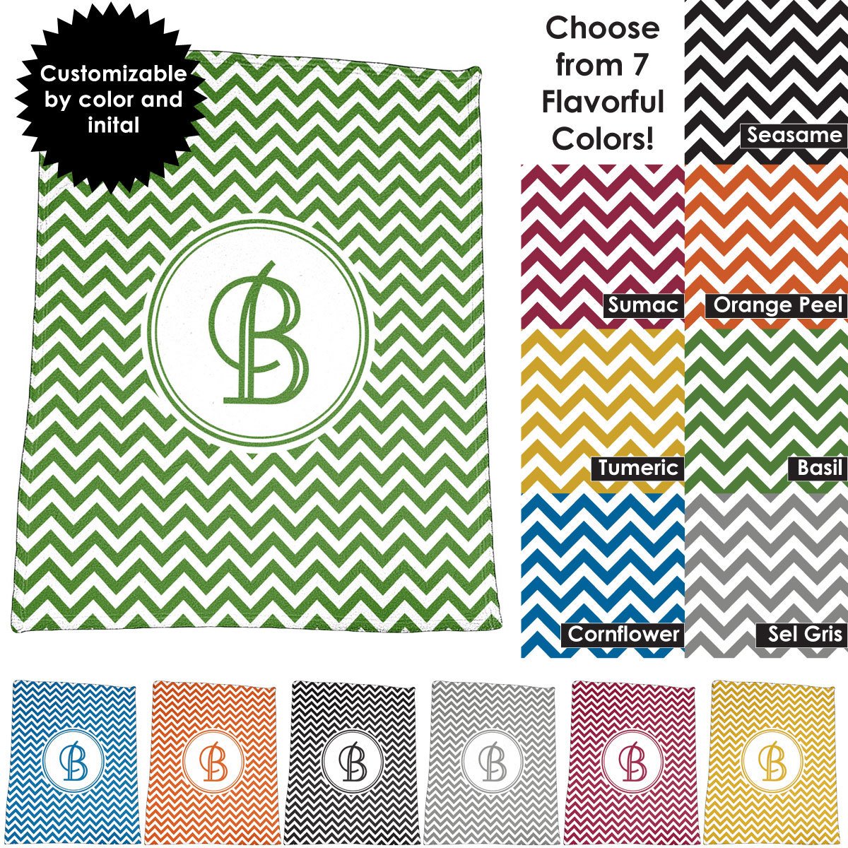 Chevron Design 50" x 60" Plush Throw Blanket / Tapestry Wall Hanging with Personalized Monogram