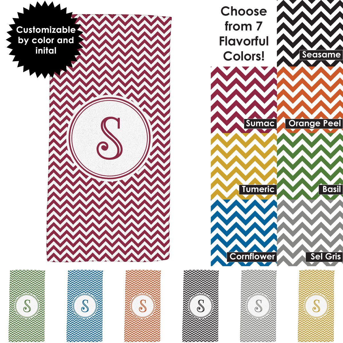 Chevron Design 30x60 Beach Towel with Customizable Monogram