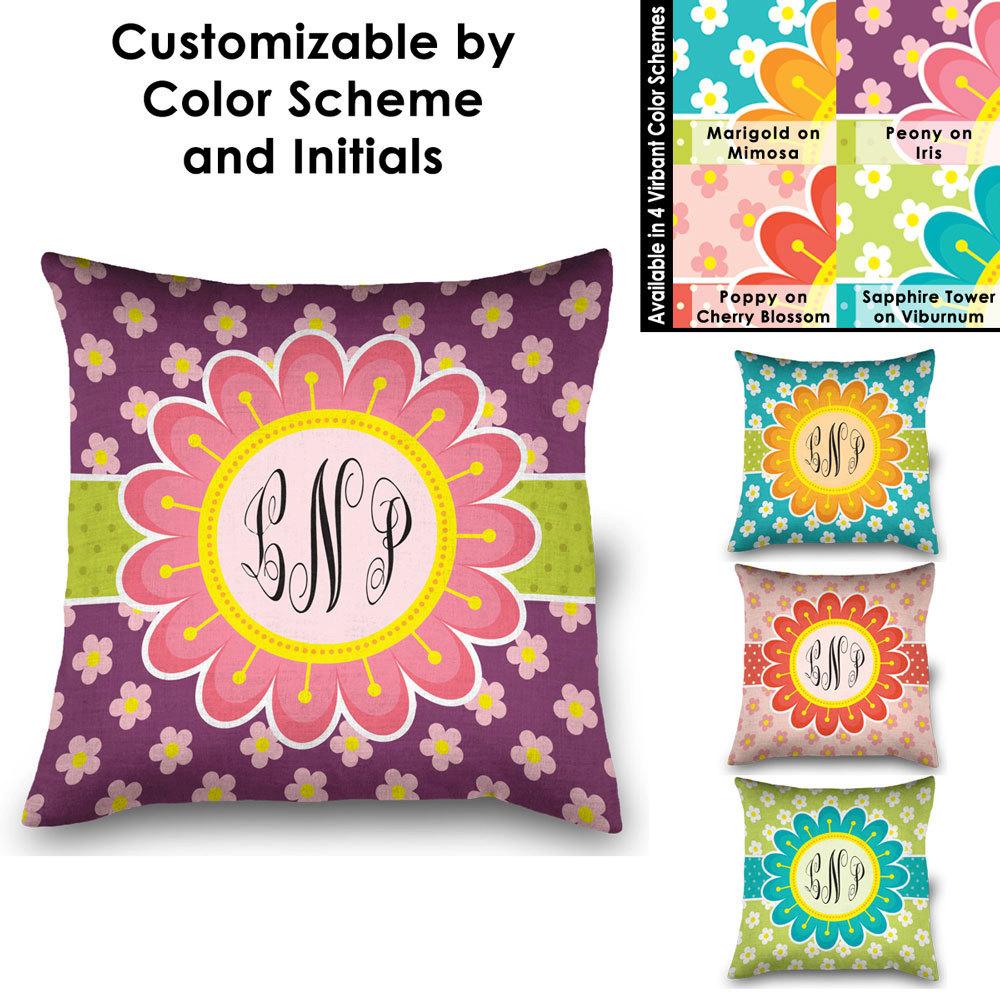 Square Blooming Spring Monogrammed Spun Polyester Pillow