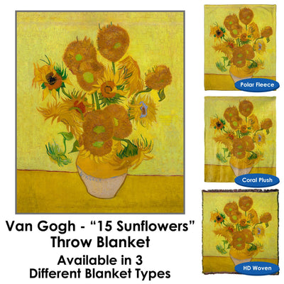 Van Gogh - 15 Sunflowers Throw Blanket / Tapestry Wall Hanging