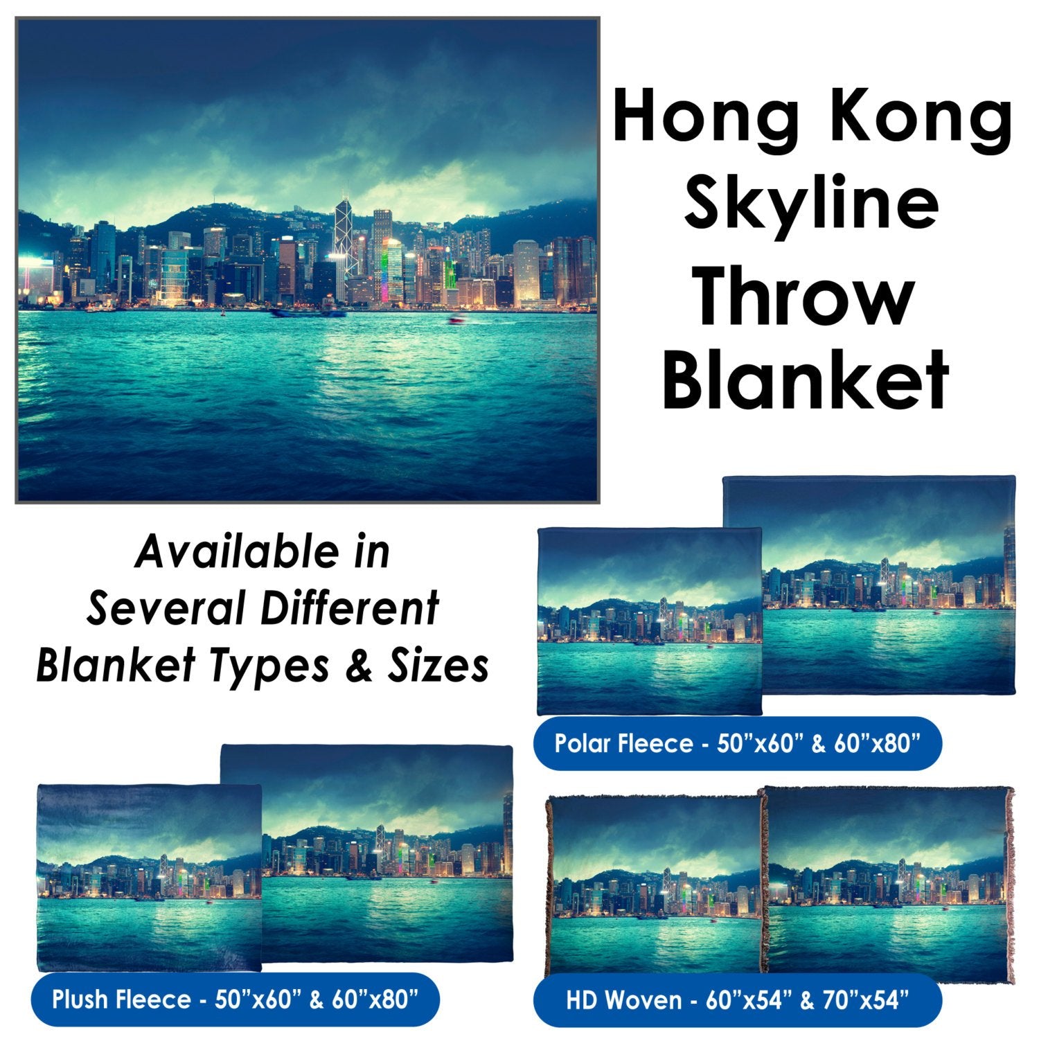Hong Kong Skyline - Throw Blanket / Tapestry Wall Hanging