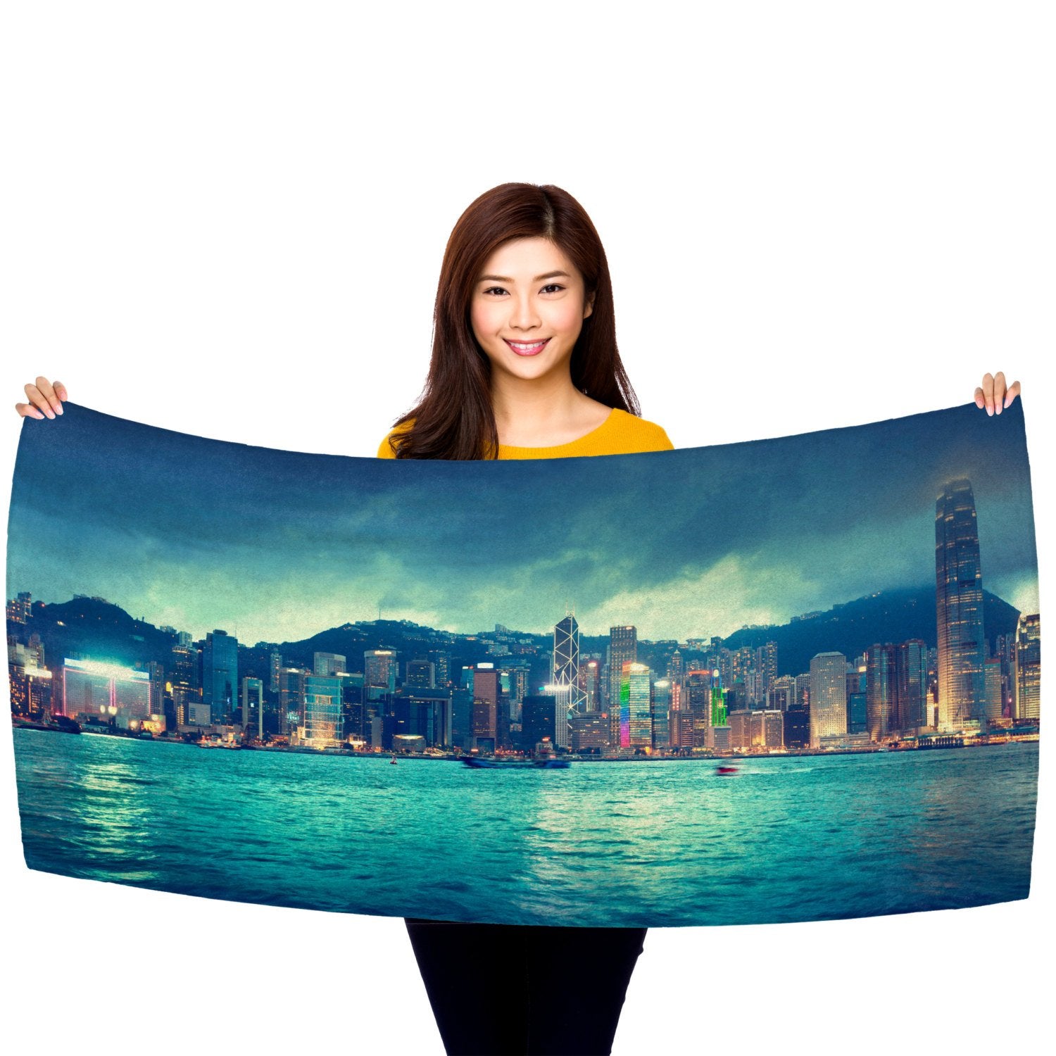 Hong Kong Skyline 30" x 60" Microfiber Beach Towel