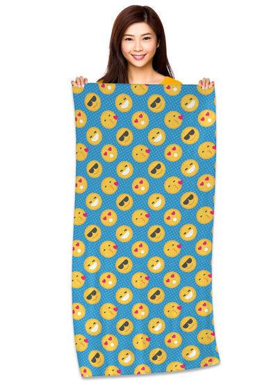 Emoji Pattern (Flat Colors) 30" x 60" Microfiber Beach Towel