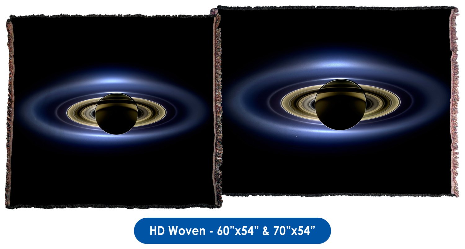 Cassini, Saturn in Silhouette - Throw Blanket / Tapestry Wall Hanging
