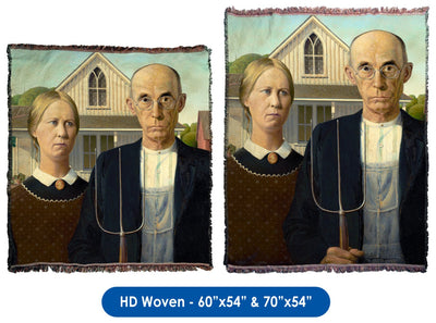 American Gothic by Grant Wood - Throw Blanket / Tapestry Wall Hanging