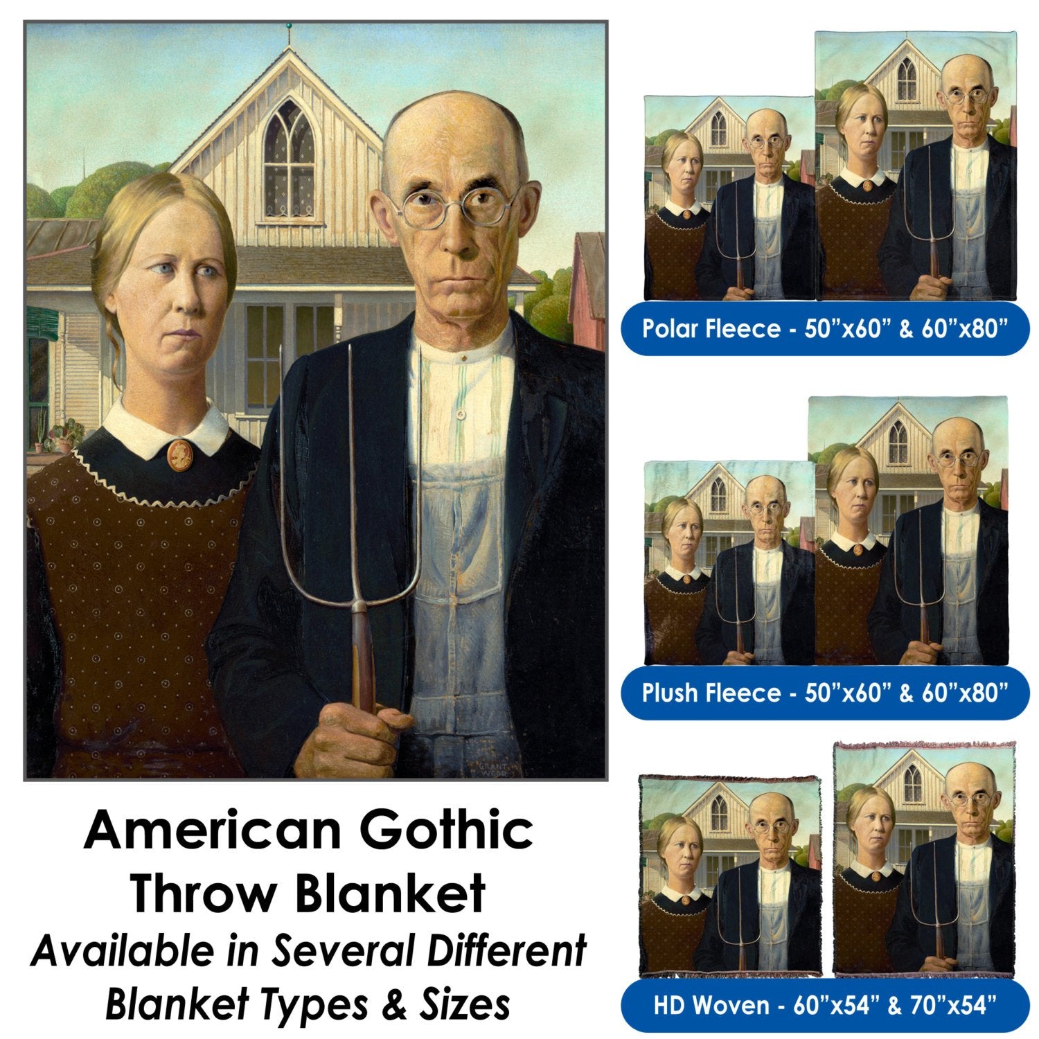 American Gothic by Grant Wood - Throw Blanket / Tapestry Wall Hanging