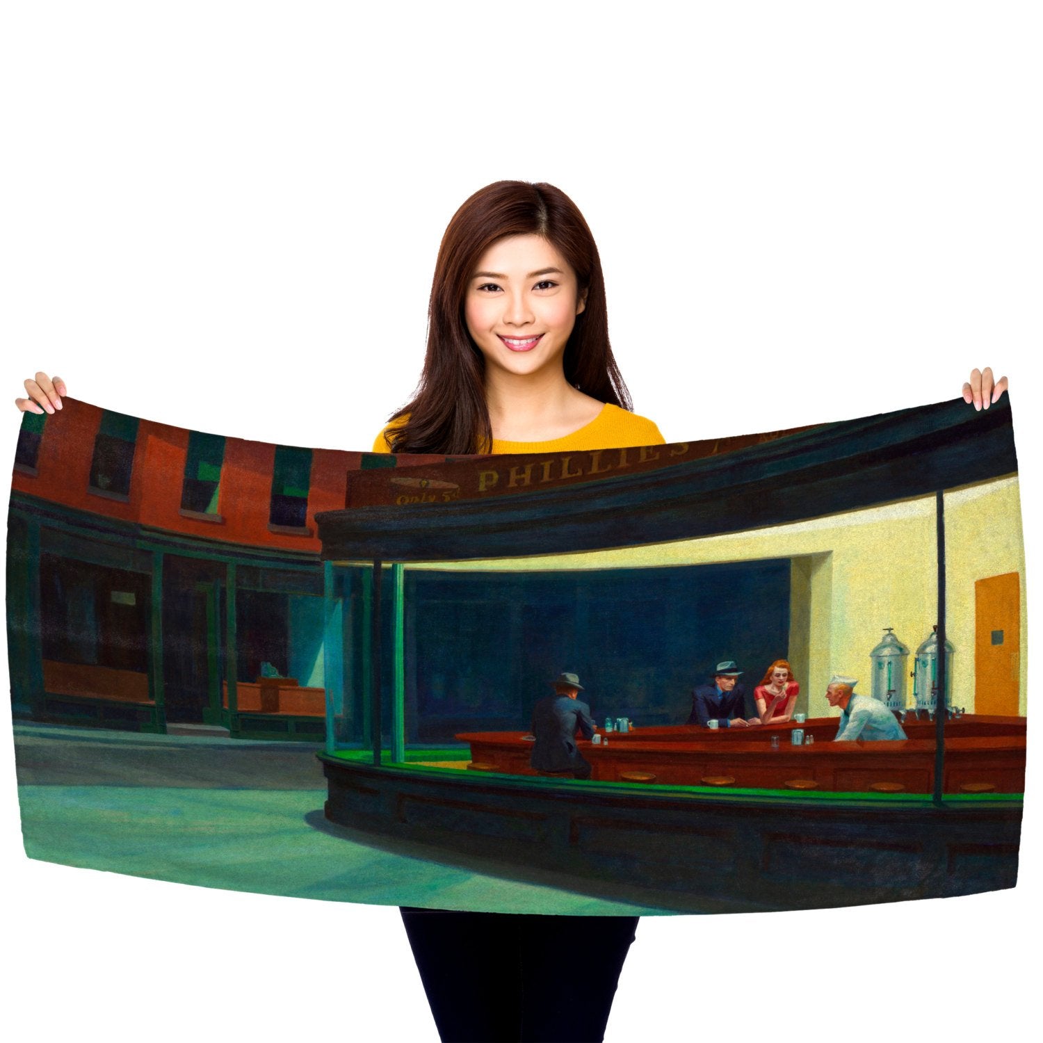 Nighthawks by Edward Hopper, 30" x 60" Microfiber Beach Towel