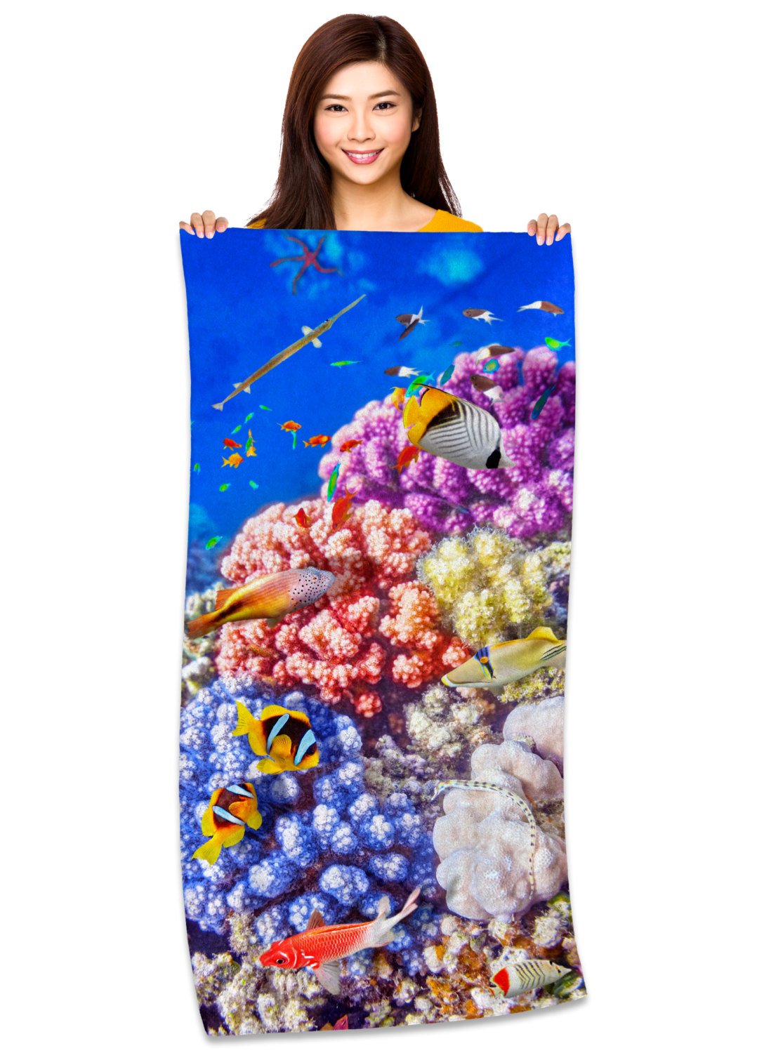 Caribbean Coral and Tropical Fish, Underwater Photo, 30" x 60" Microfiber Beach Towel