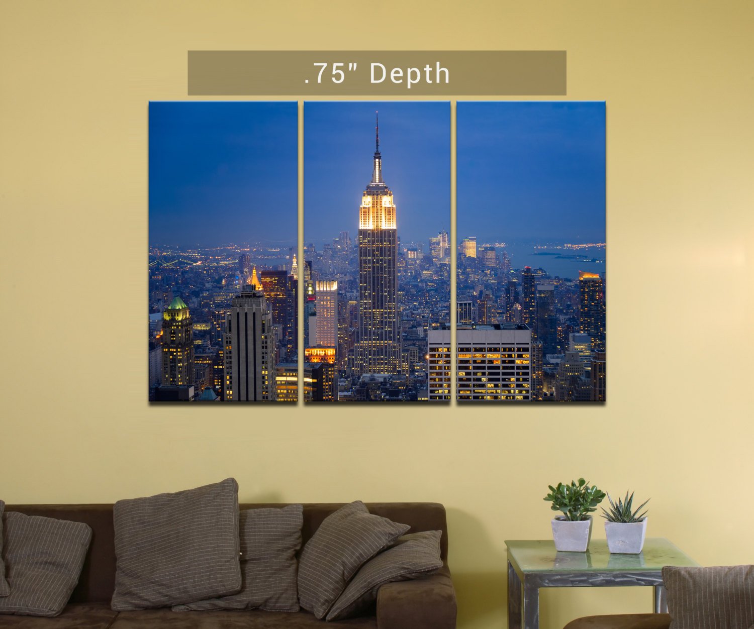 New York Skyline | Manhattan | Empire State Building - 3 Canvas Split (.75" Depth)