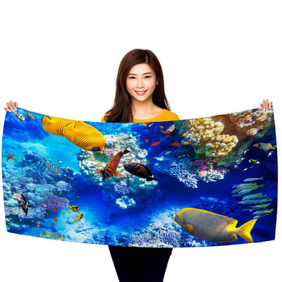 Coral and Tropical Fish, Underwater Photo, 30" x 60" Microfiber Beach Towel
