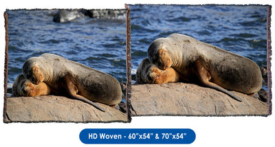South American Sealions Cuddling - Throw Blanket / Tapestry Wall Hanging