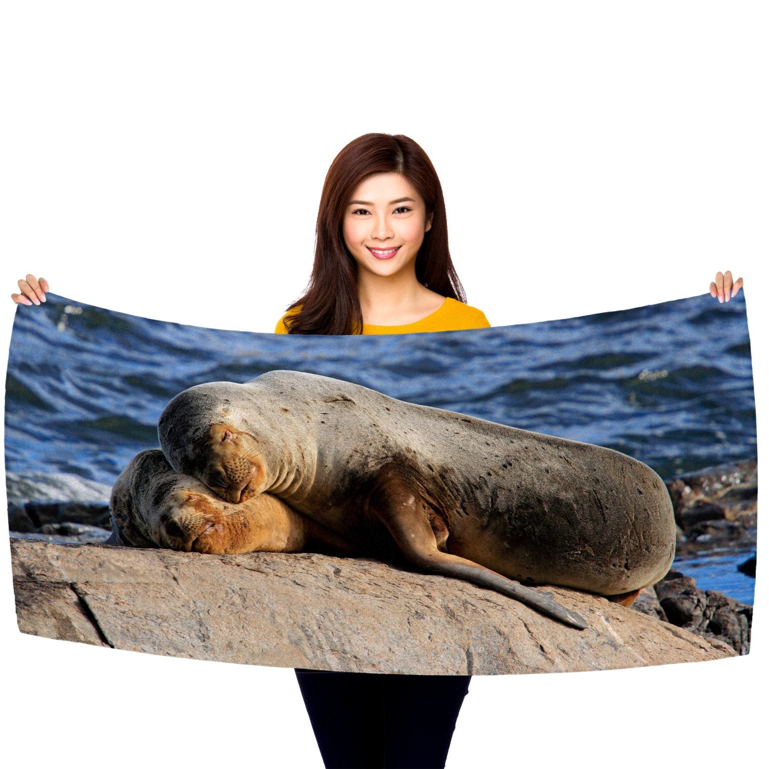 South American Sealions Cuddling 30" x 60" Microfiber Beach Towel